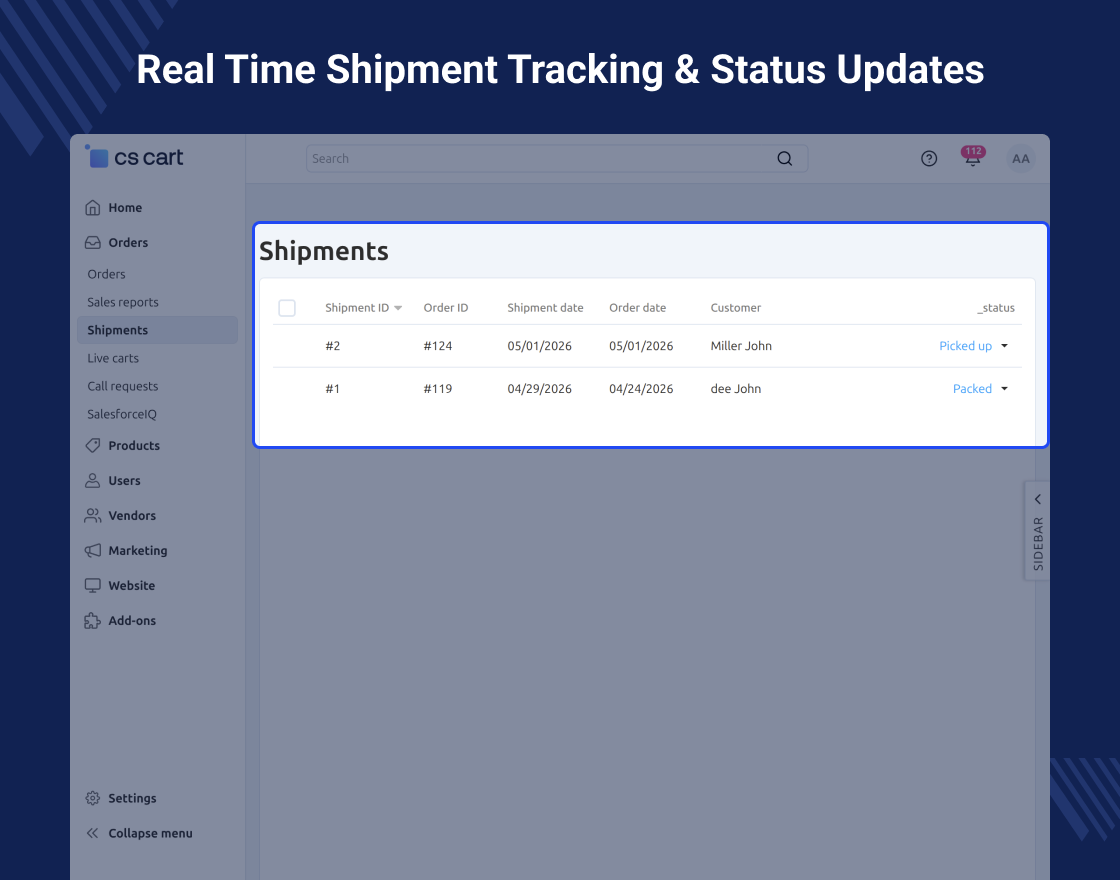 CS-Cart Custom Shipment Carriers Tracking