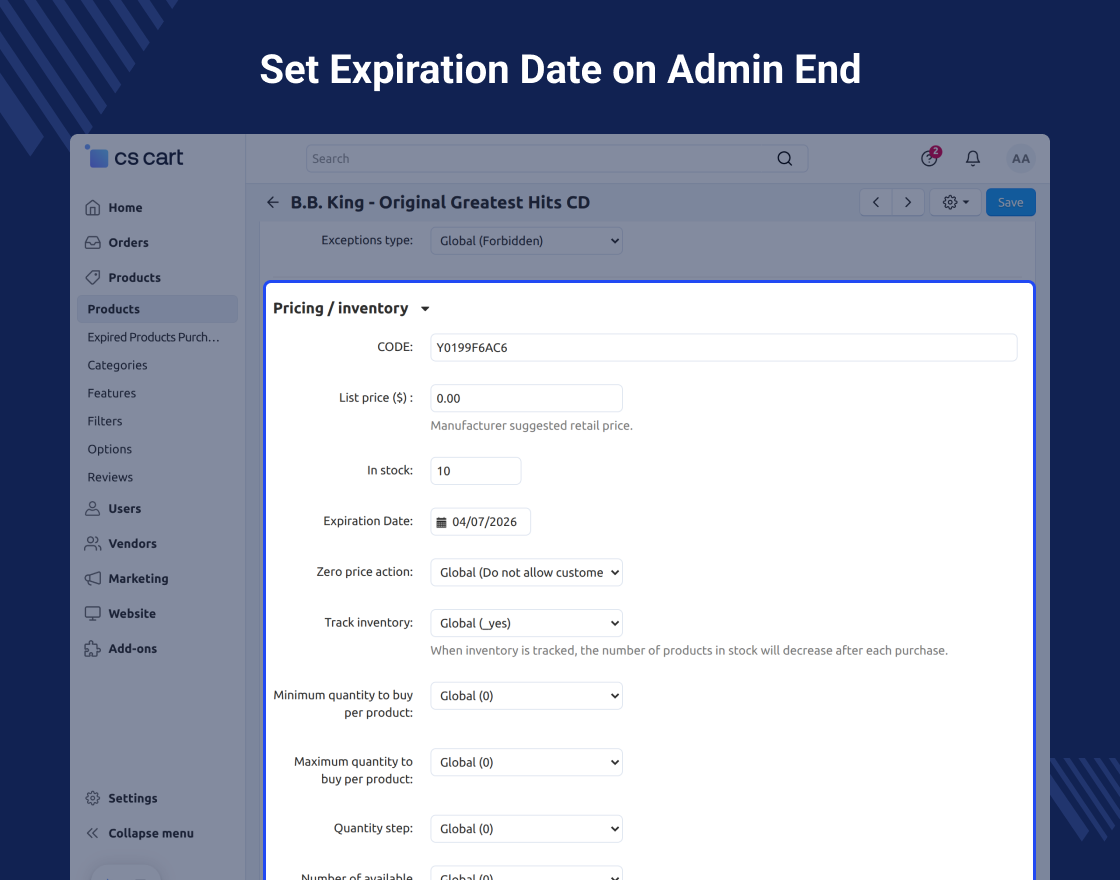 CS-Cart Expired Products Purchase Restriction 