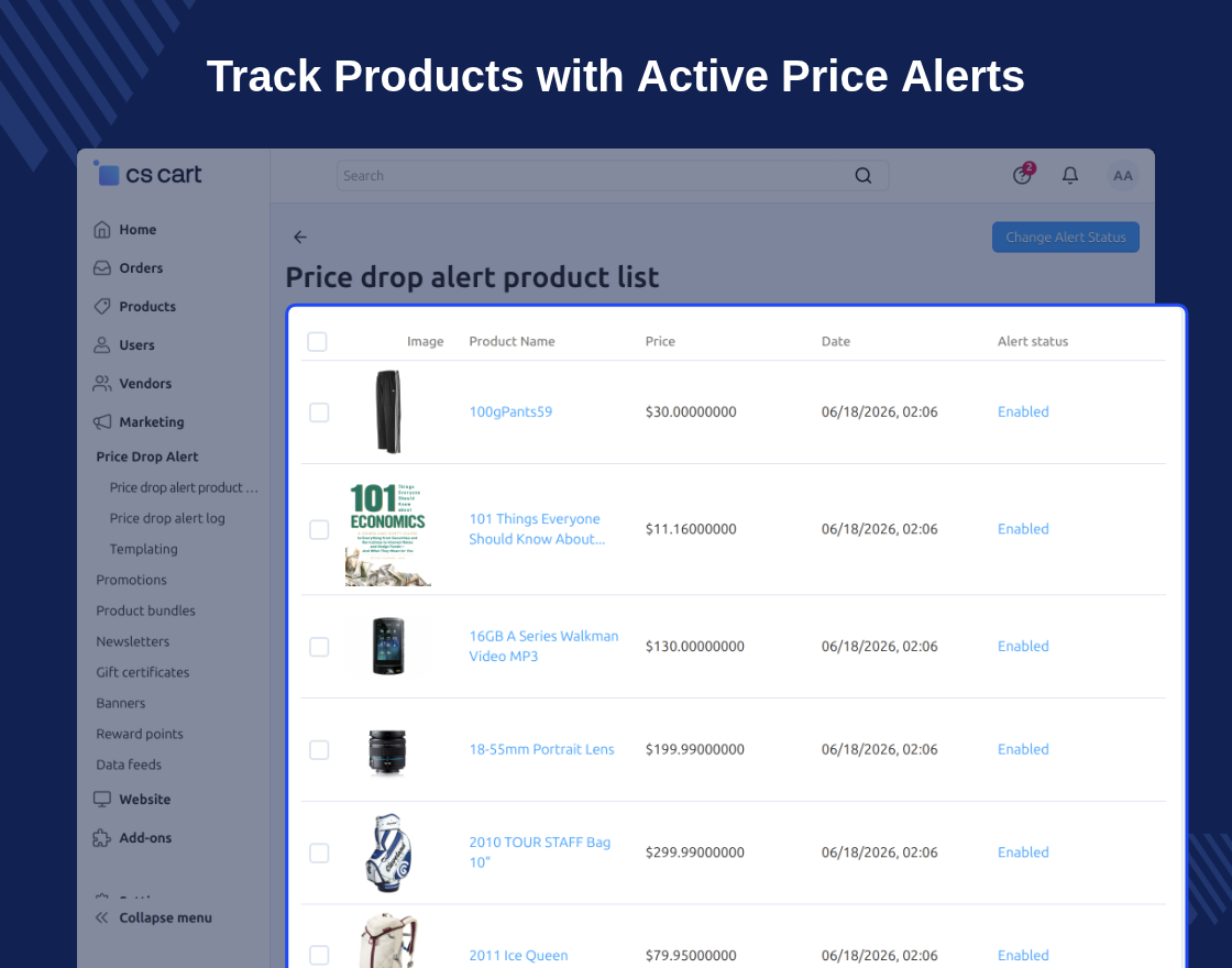 CS-Cart Price Drop Alert