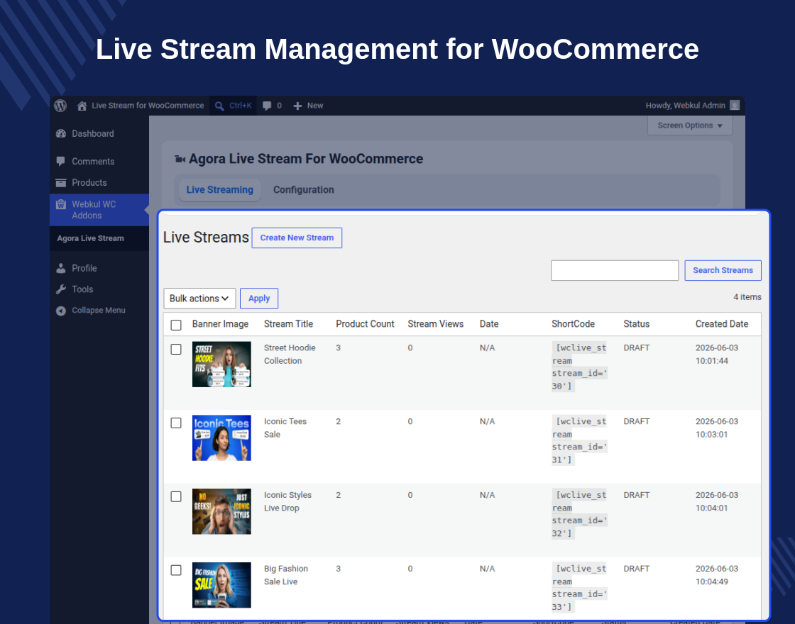 WooCommerce Agora Live Stream