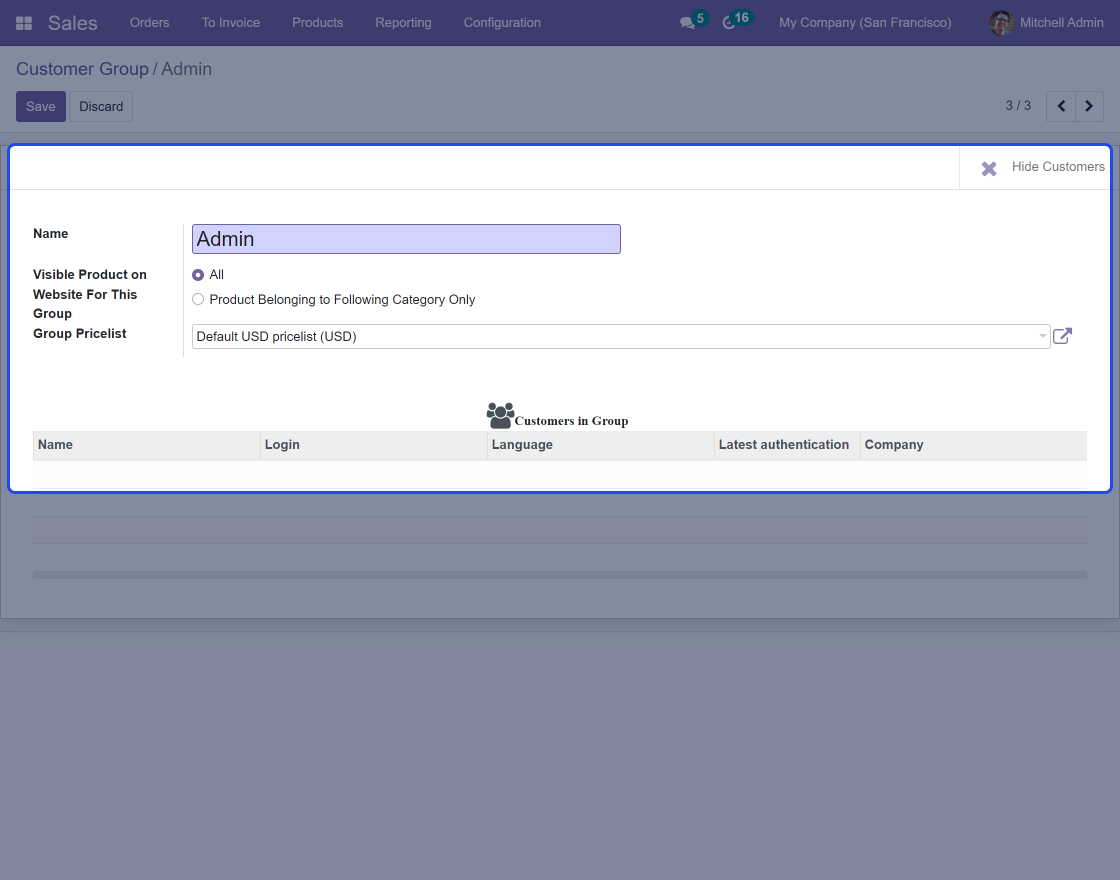 Odoo Website Customer Group