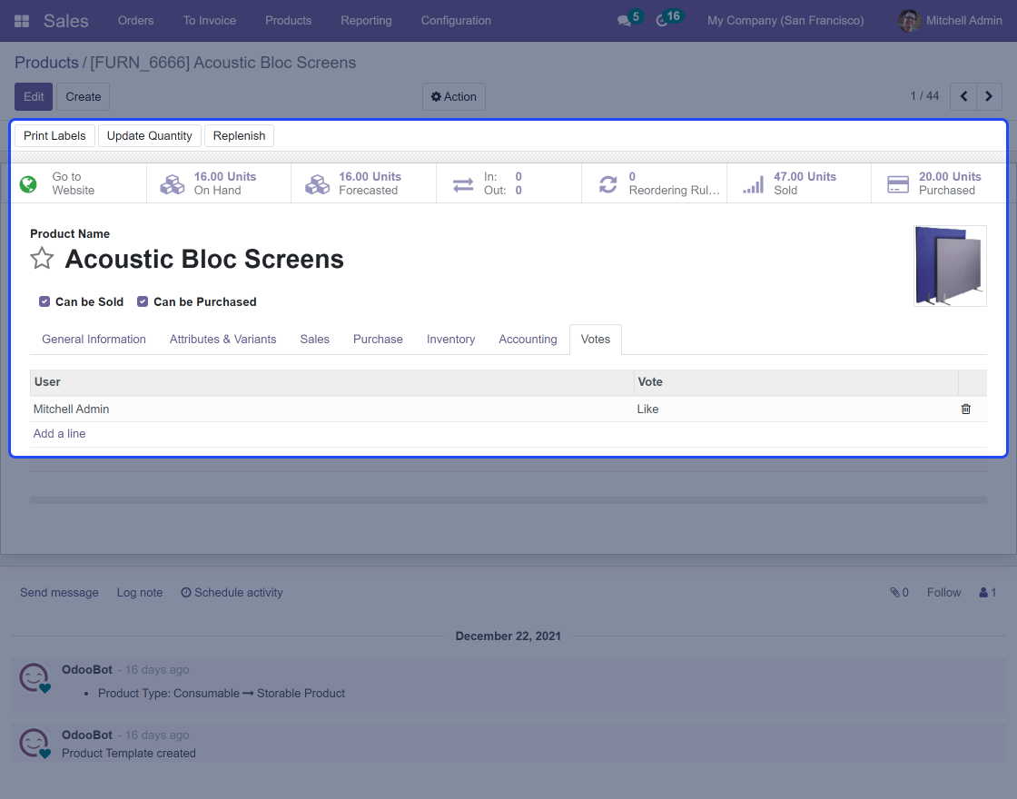 Odoo Website Product Vote-Up/Down