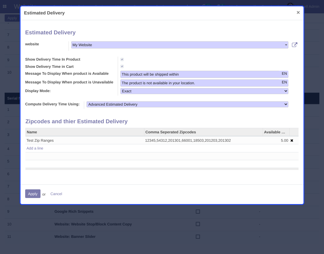Odoo Website Estimated Delivery