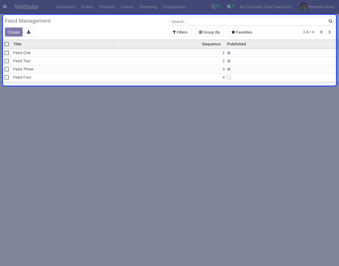 Odoo Website News Feed Management