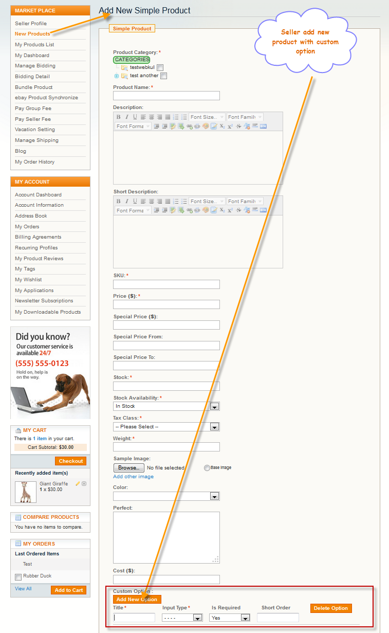 Magento (OpenMage) Marketplace Custom Option