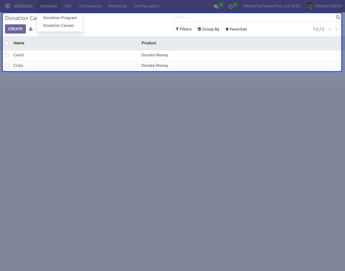 Odoo Website Donation Program