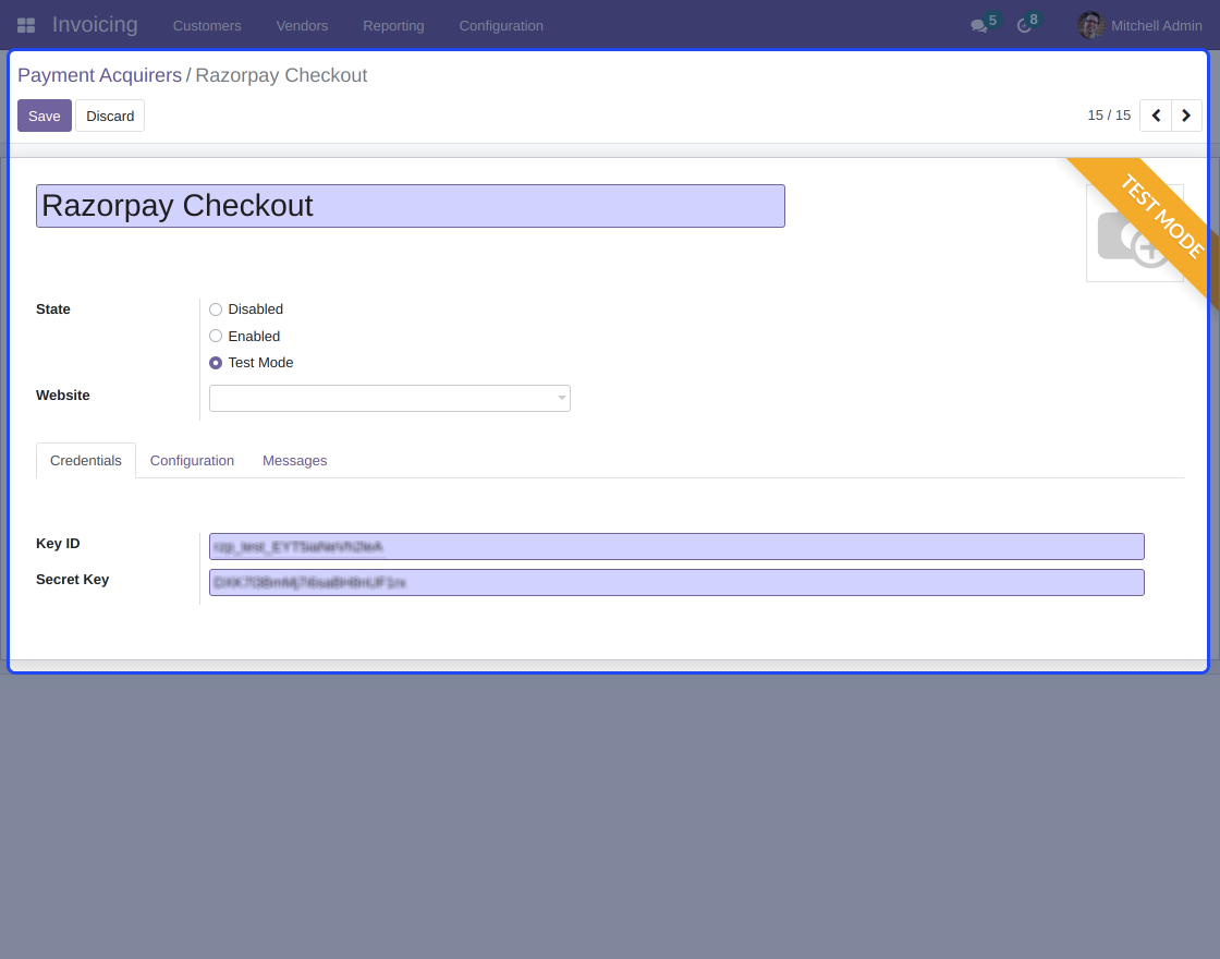 Odoo Website Razorpay Checkout Payment Acquirer
