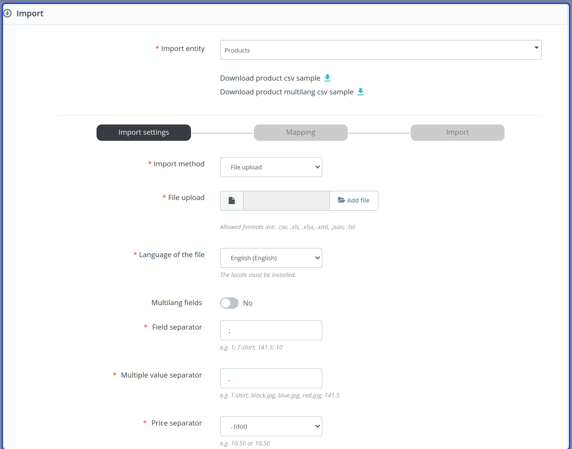 Prestashop Import Export