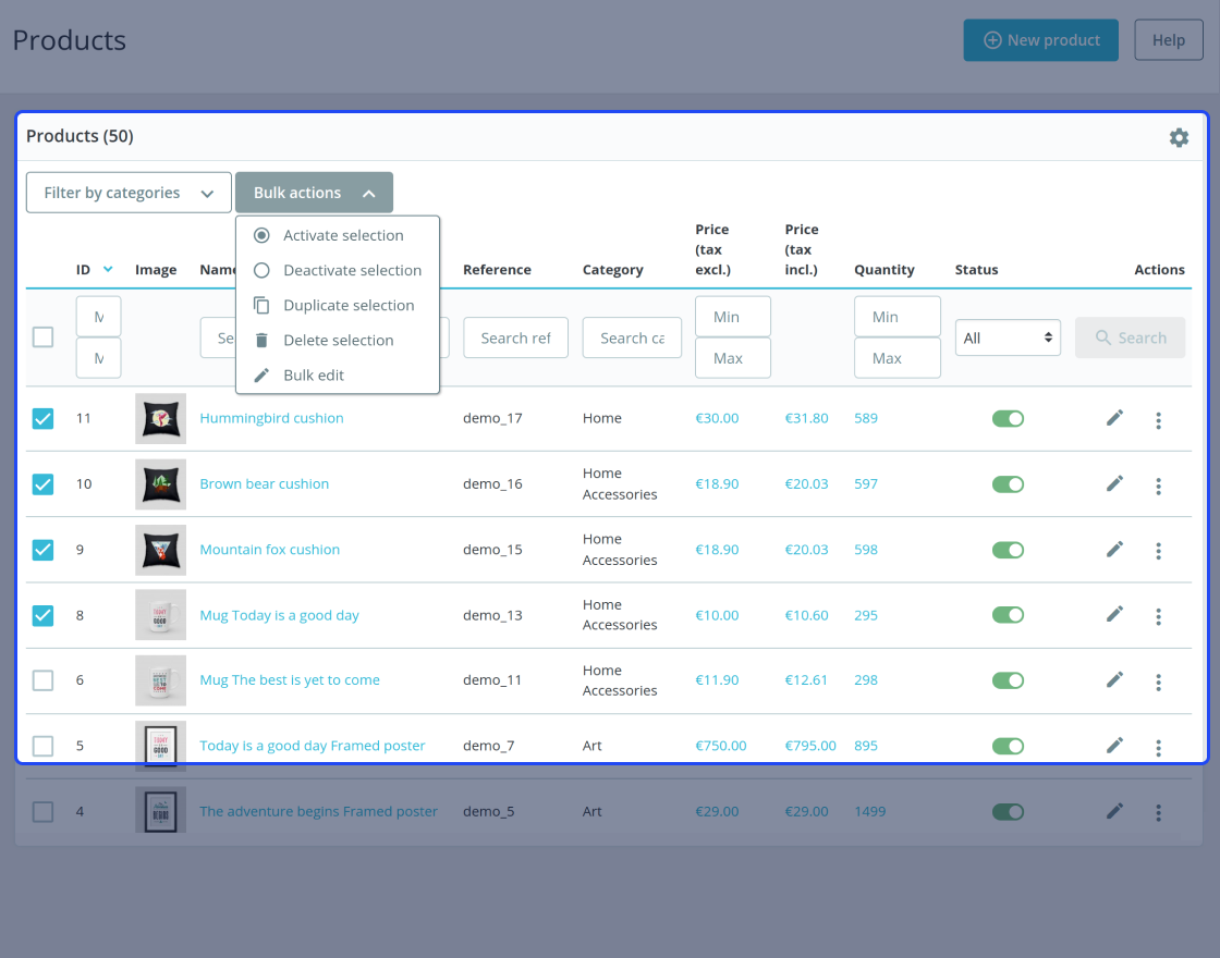 Prestashop Bulk Product Edit