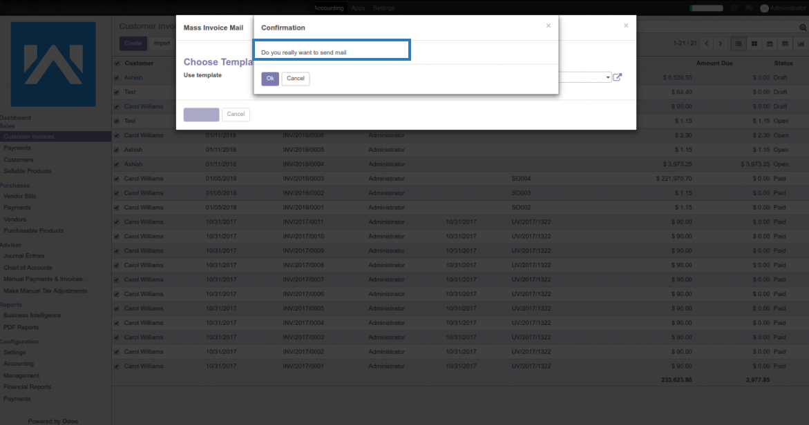 Odoo Mass Invoice: Send By Mail