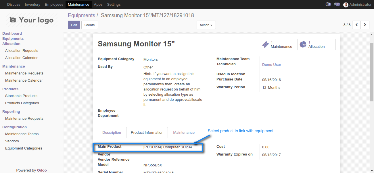 Odoo Equipment Allocations