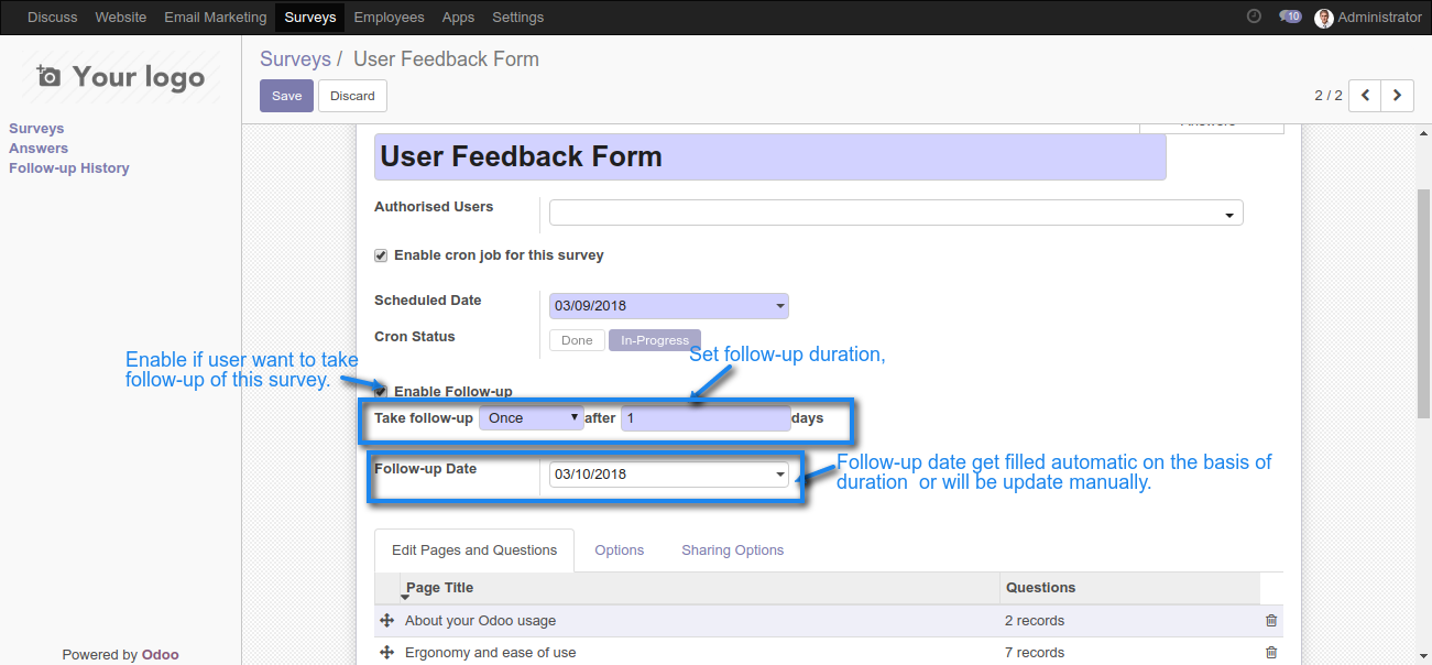 Odoo Scheduled Survey with Follow-Up