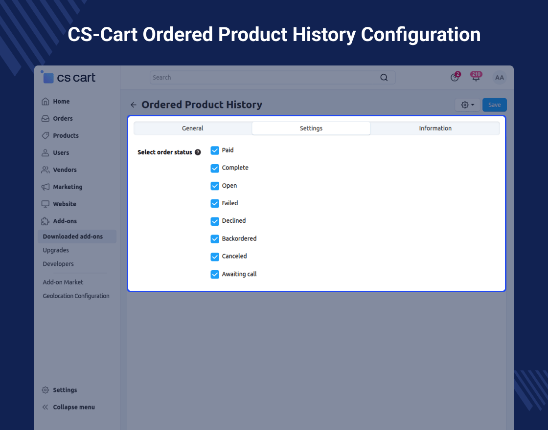 CS-Cart Ordered Product History