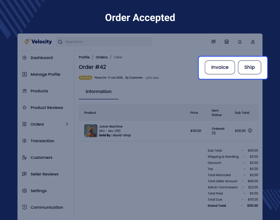 Laravel Marketplace Order Accept
