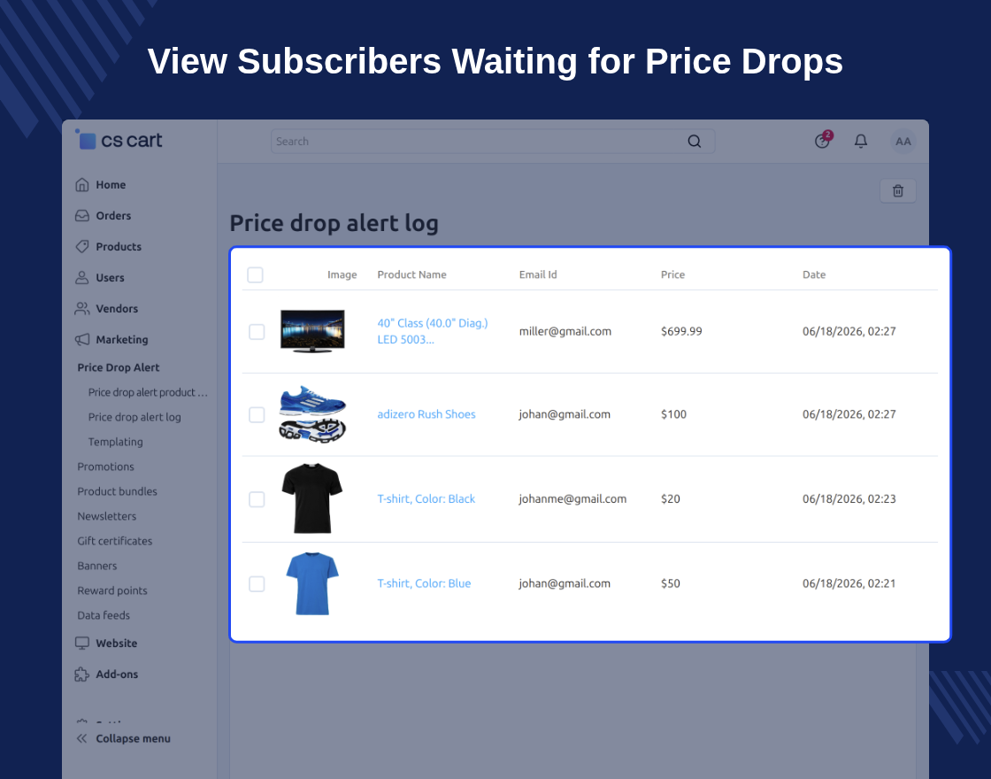 CS-Cart Price Drop Alert