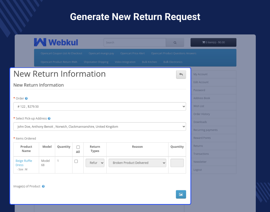 Opencart Product Return RMA