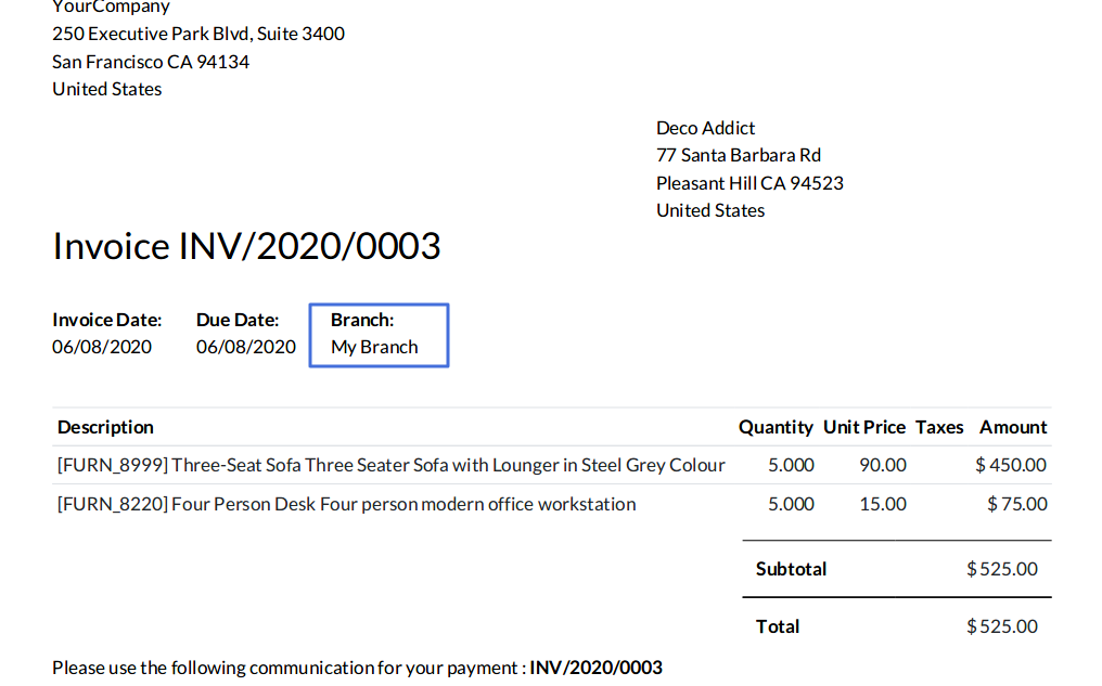 Odoo Multi Branch In Sale & Invoice