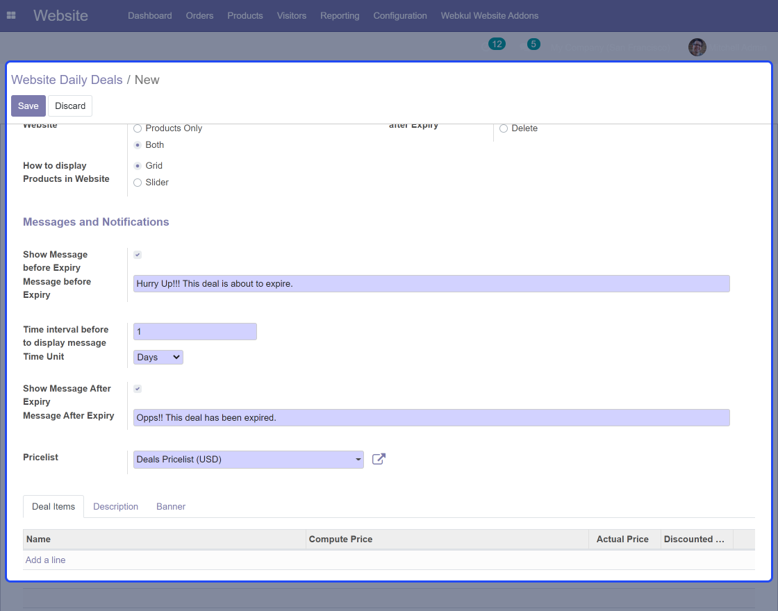 Odoo Website Daily Deals