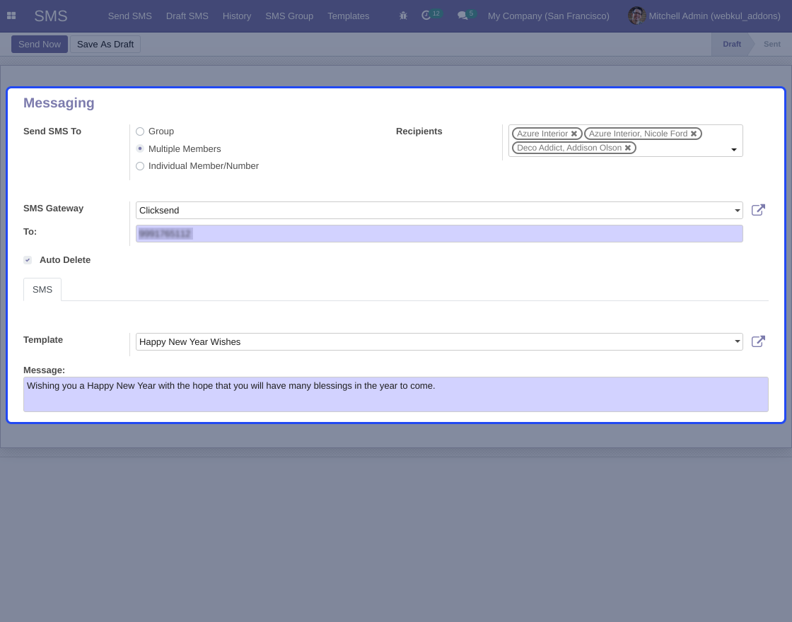 Odoo ClickSend SMS Gateway