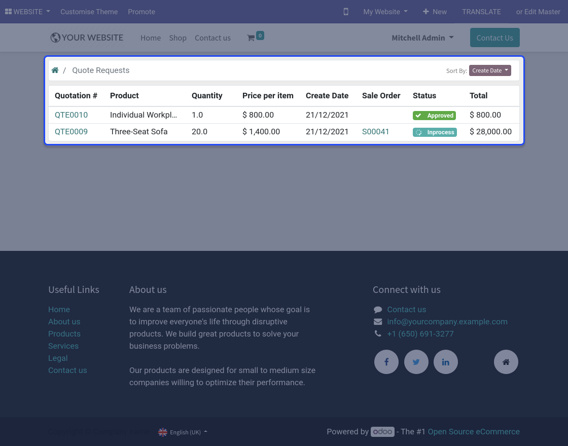 Odoo Website Quote System 