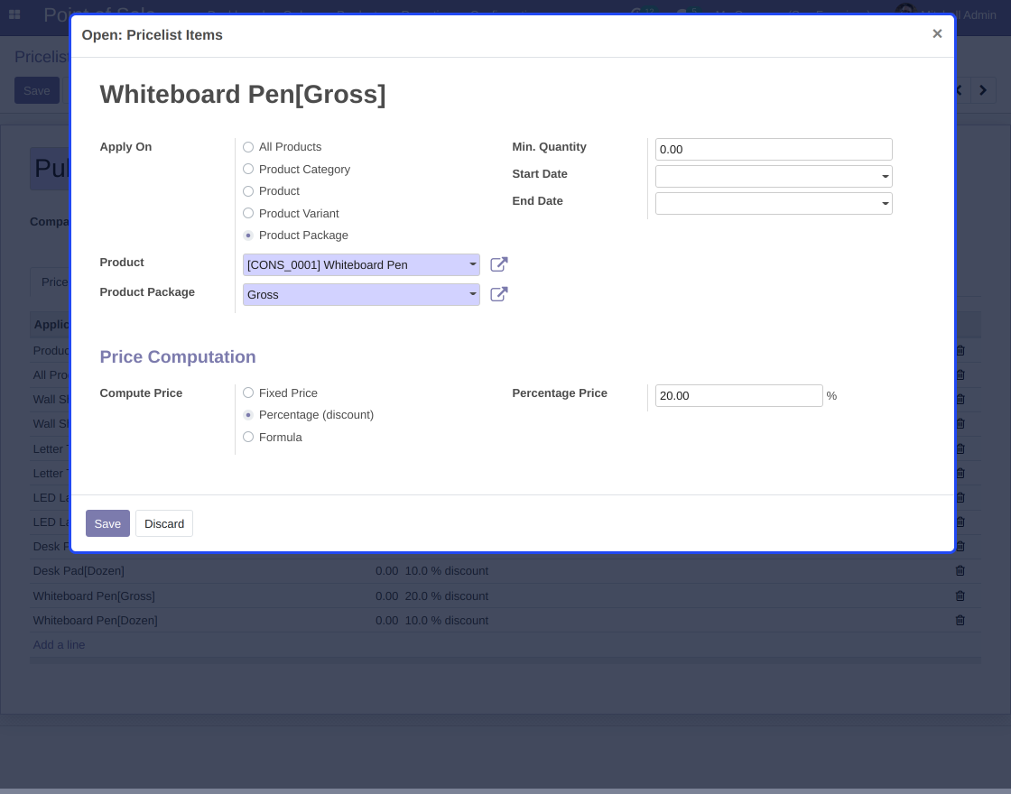Odoo POS Manage Packages with Pricelist