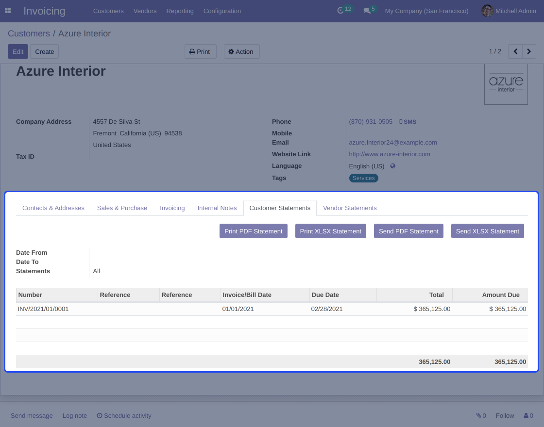 Odoo Payment Statements and Overdues
