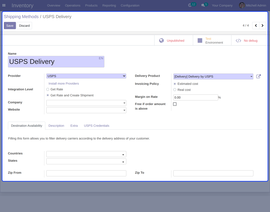 Odoo USPS Shipping Integration