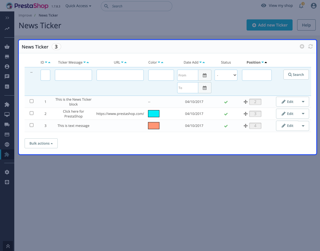 Prestashop News Ticker Block 
