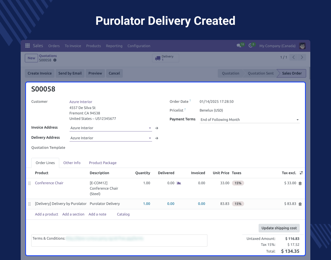 Odoo Purolator Shipping Integration