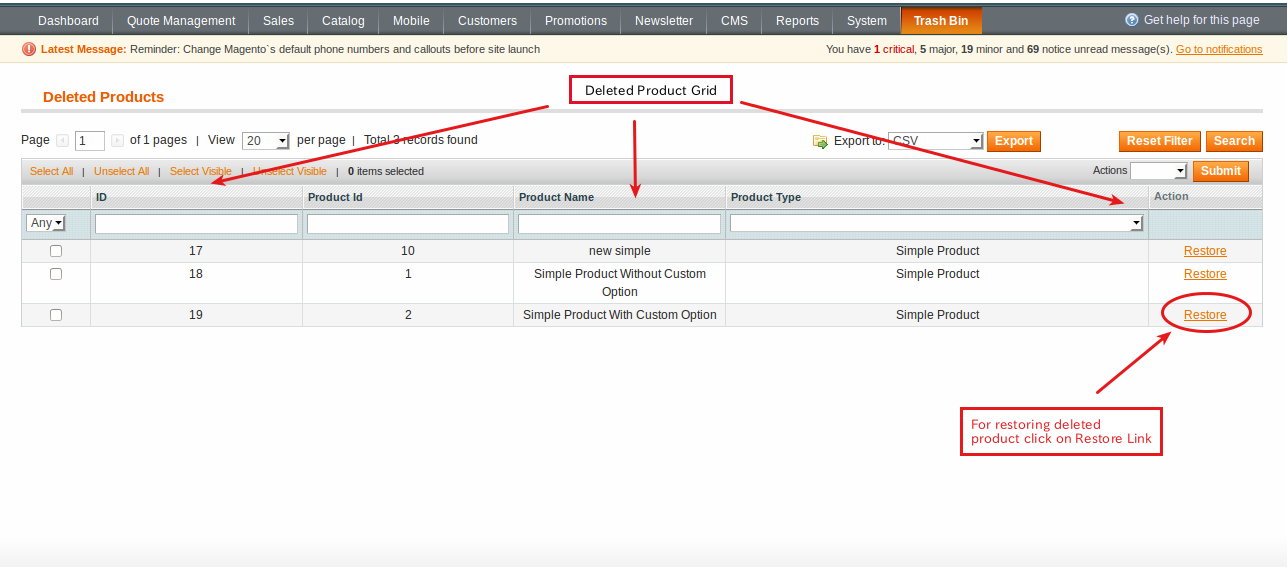 Magento (OpenMage) Trash Bin
