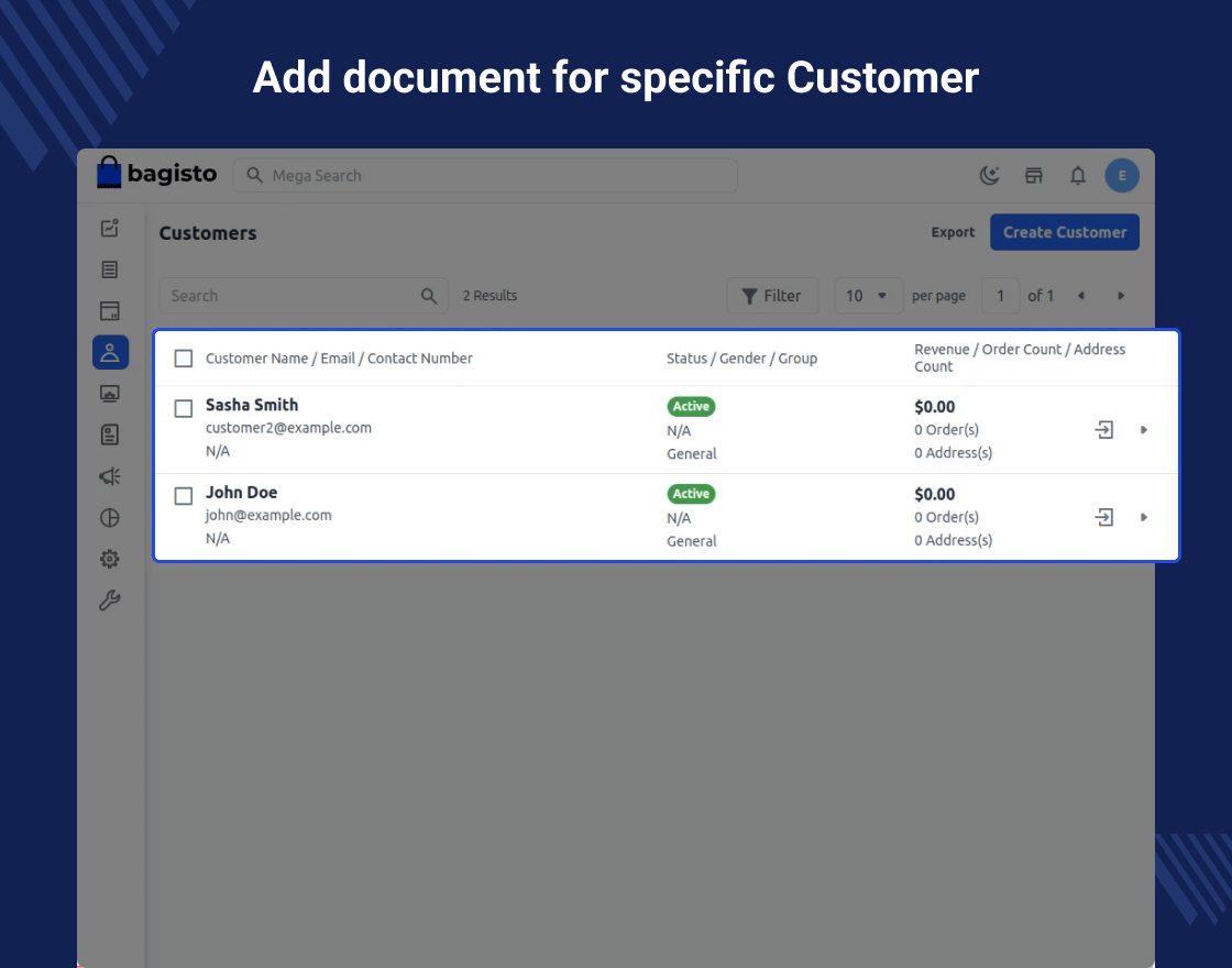 Laravel eCommerce Customer Document