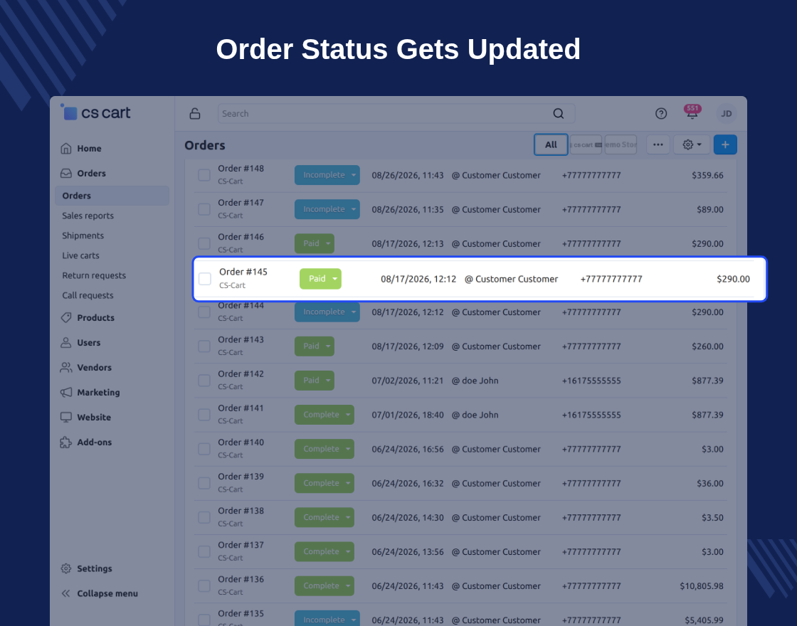 Cs-Cart Mass Order Status Update