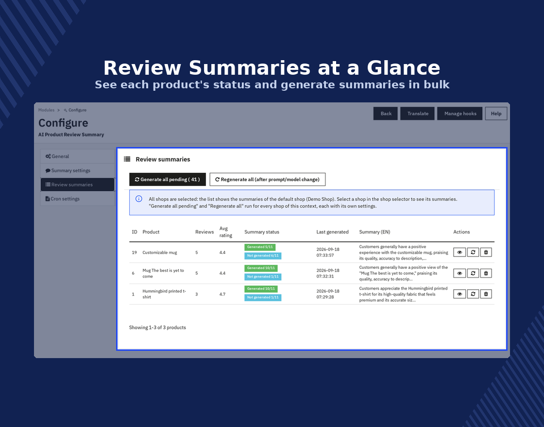 PrestaShop AI Product Review Summary