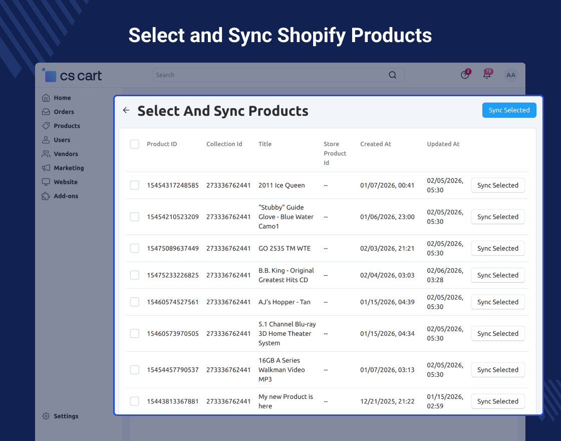 CS-Cart Shopify Connector