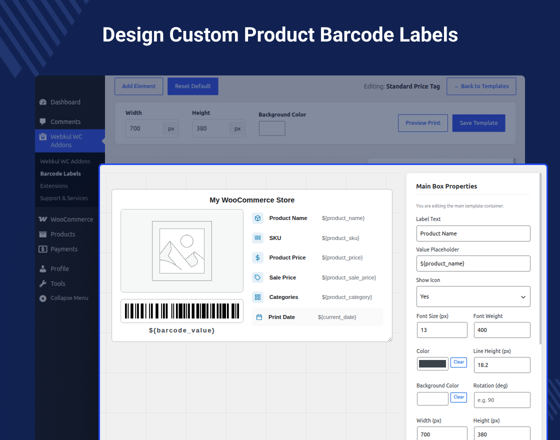 WooCommerce Barcode Labels for Products and Orders