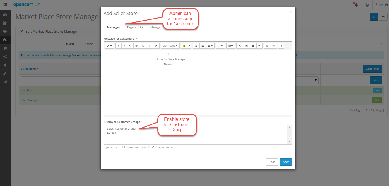 Opencart Marketplace Store Manage