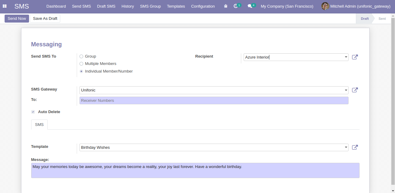 Odoo Unifonic SMS Gateway