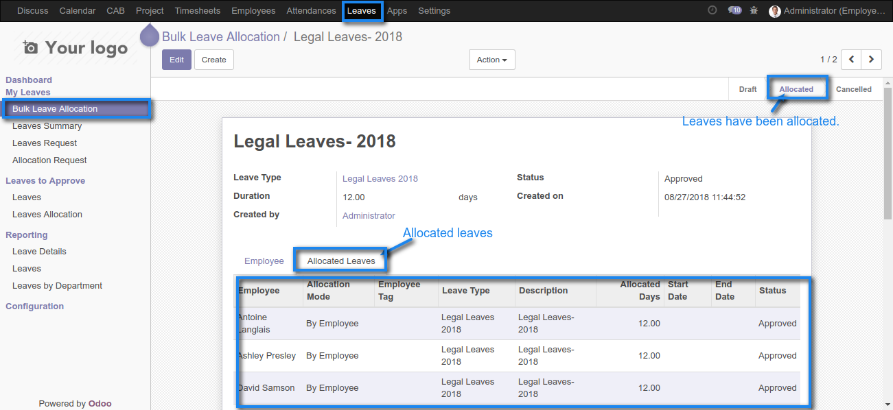Odoo Employee Bulk Leave Allocation