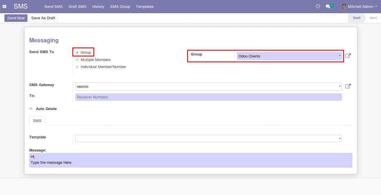 Odoo Nexmo SMS Gateway