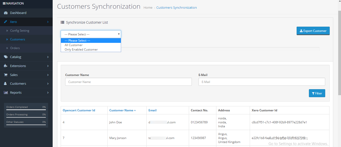 OpenCart Xero Connector