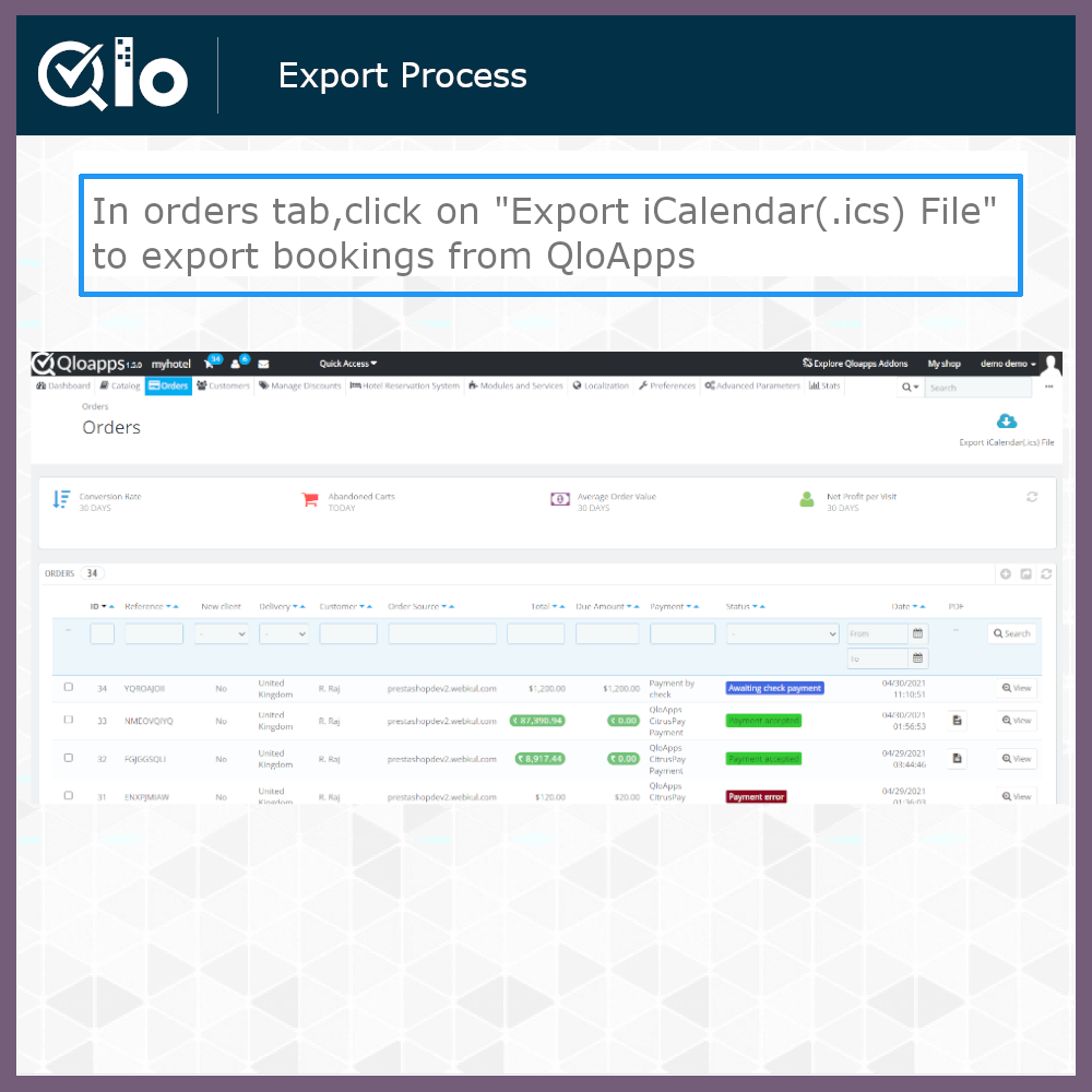 QloApps Booking iCalendar (.ics) File Export