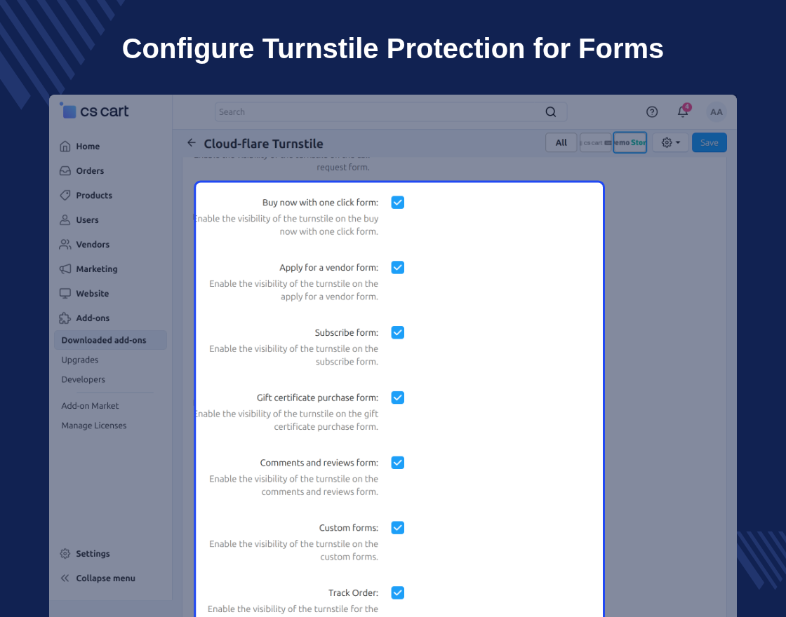 CS-Cart Cloudflare Turnstile CAPTCHA 