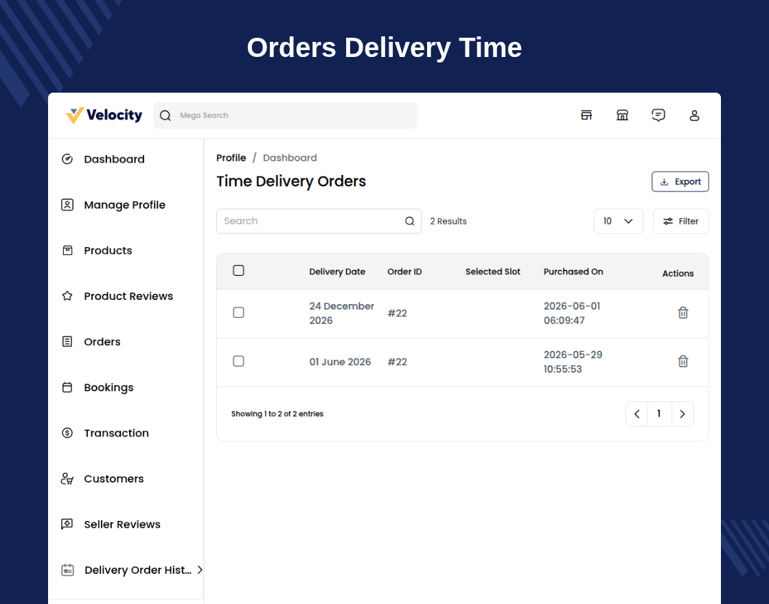 Laravel Marketplace Delivery Time Slot