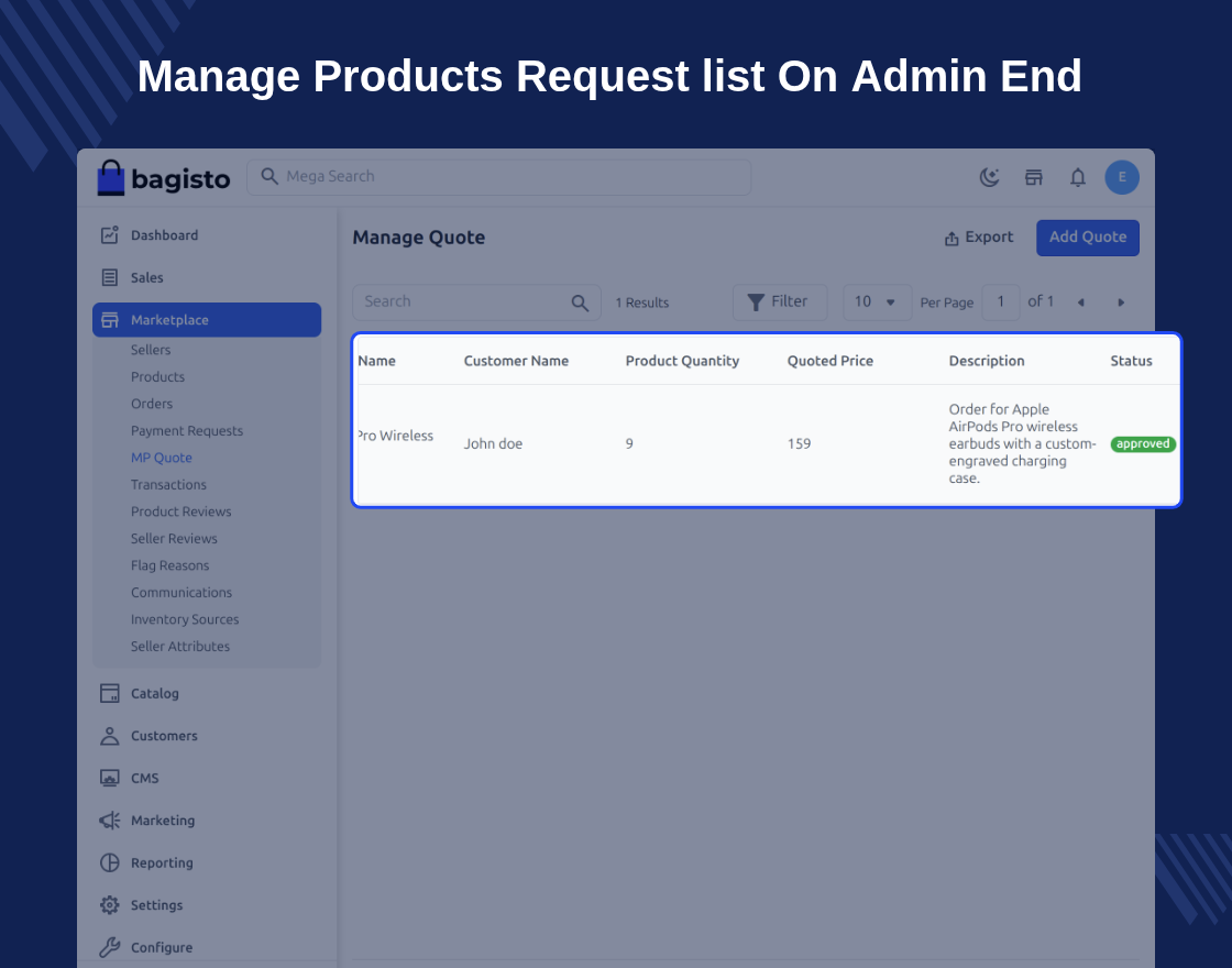 Laravel Marketplace Product Quote System