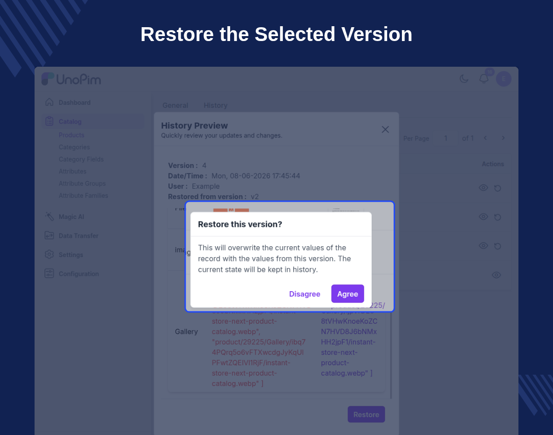 UnoPim History Preview & Restore