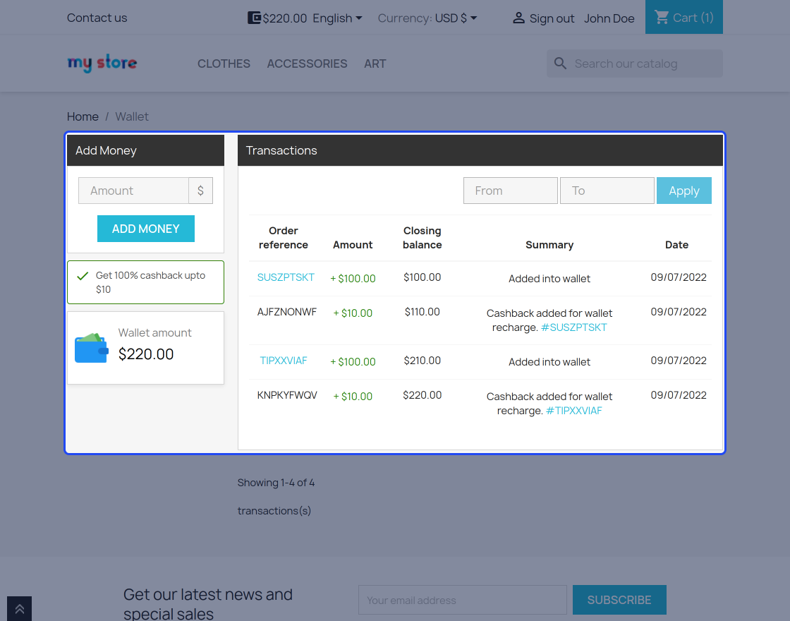 Prestashop Customer Wallet