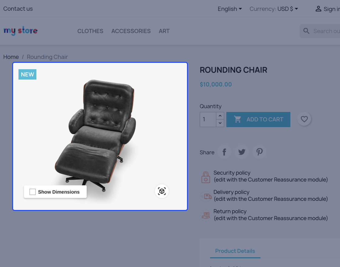 Prestashop WebAR (Augmented Reality) Product