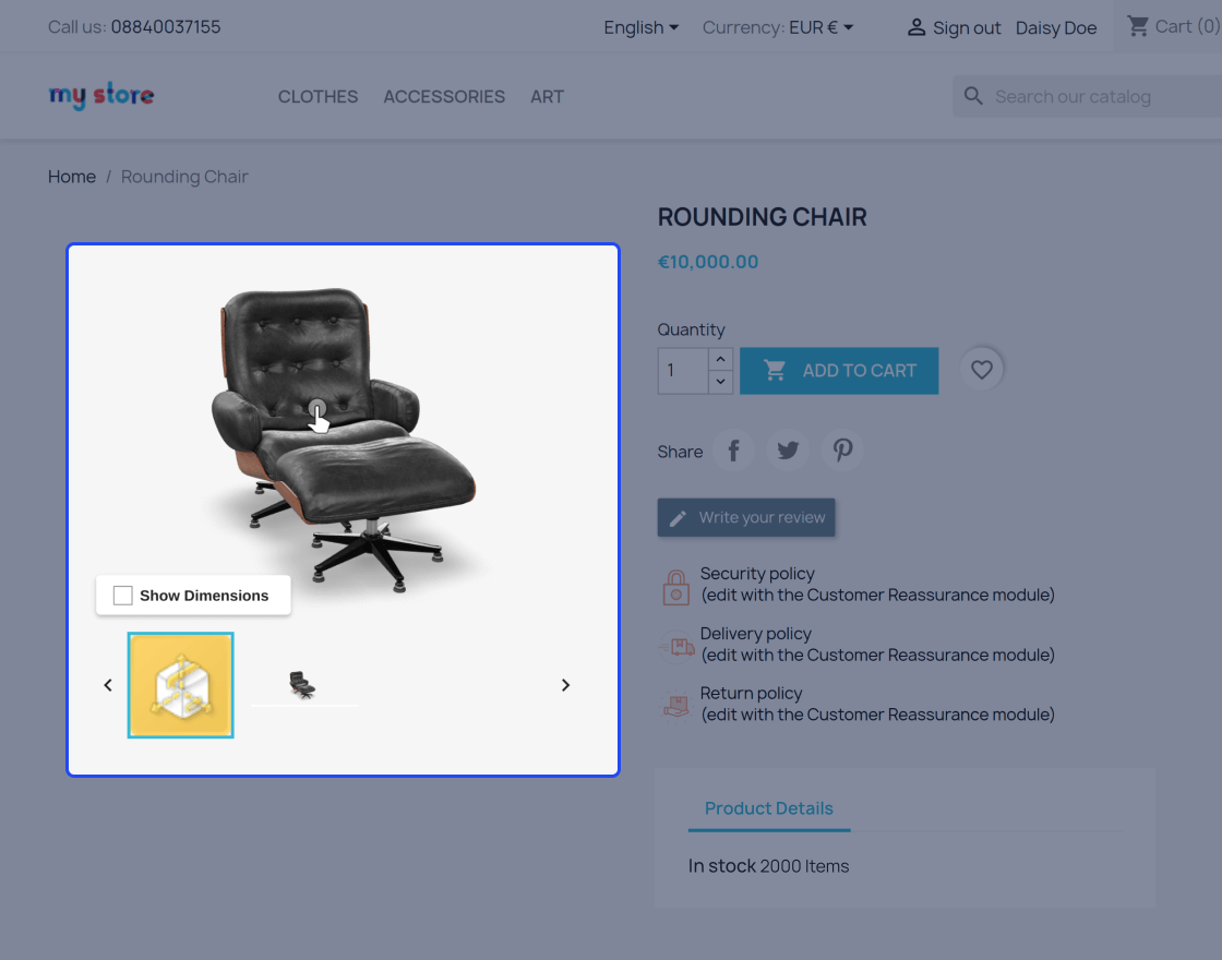 Prestashop WebAR (Augmented Reality) Product