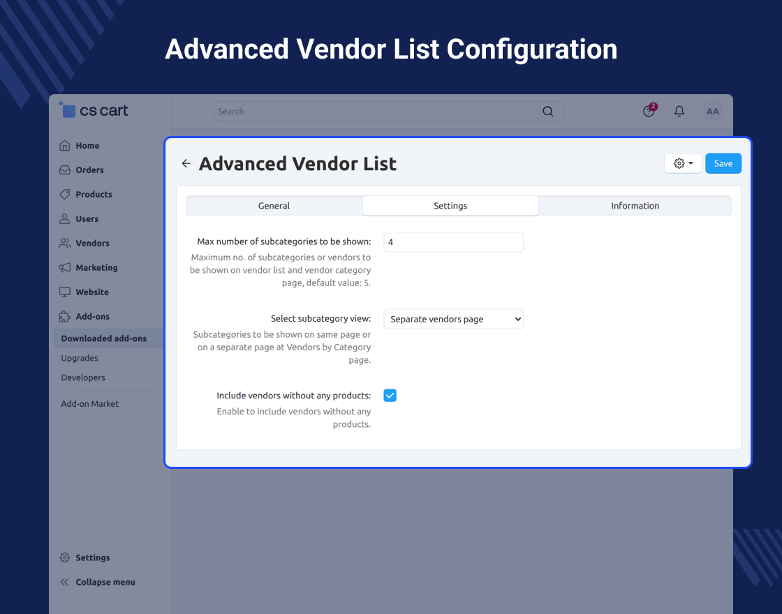CS-Cart Advanced Vendor List