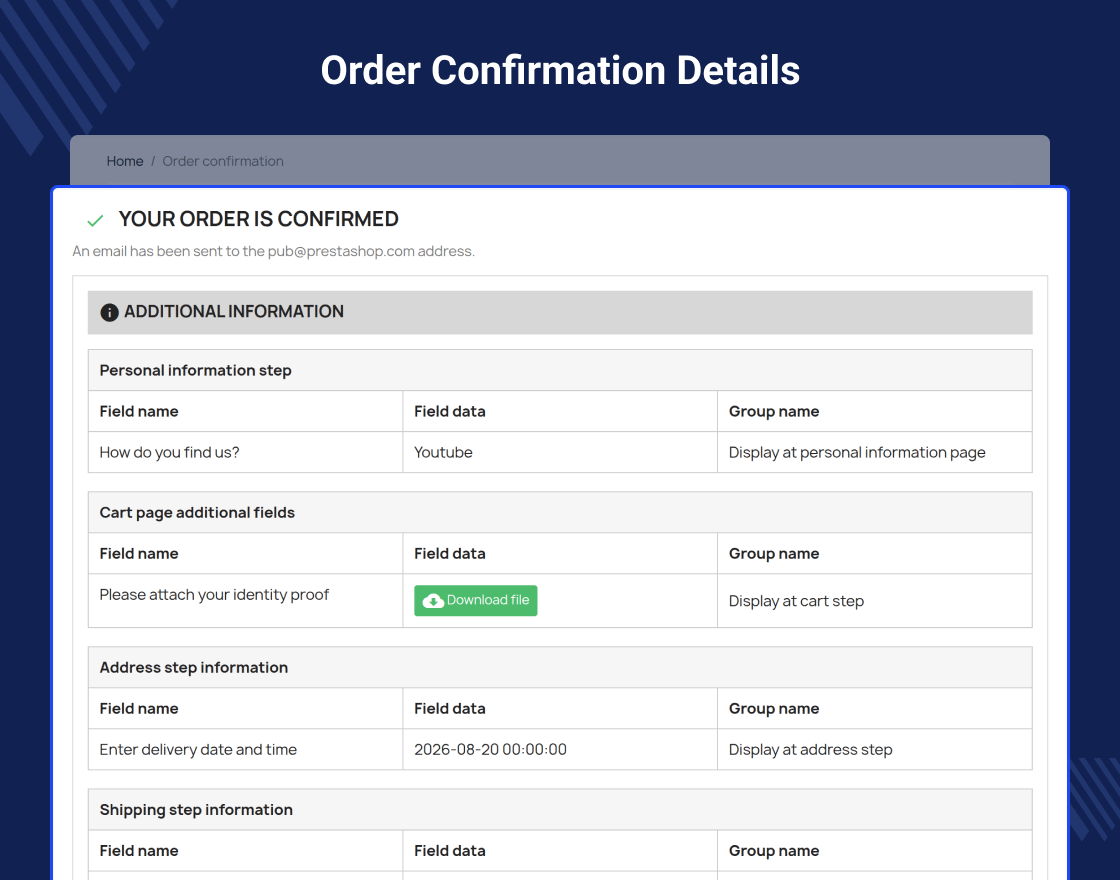 PrestaShop Checkout Custom Fields 